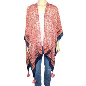 Open Front Boho Shawl One Size Kimono Festival Wrap Scarf Print Ruana Tassels